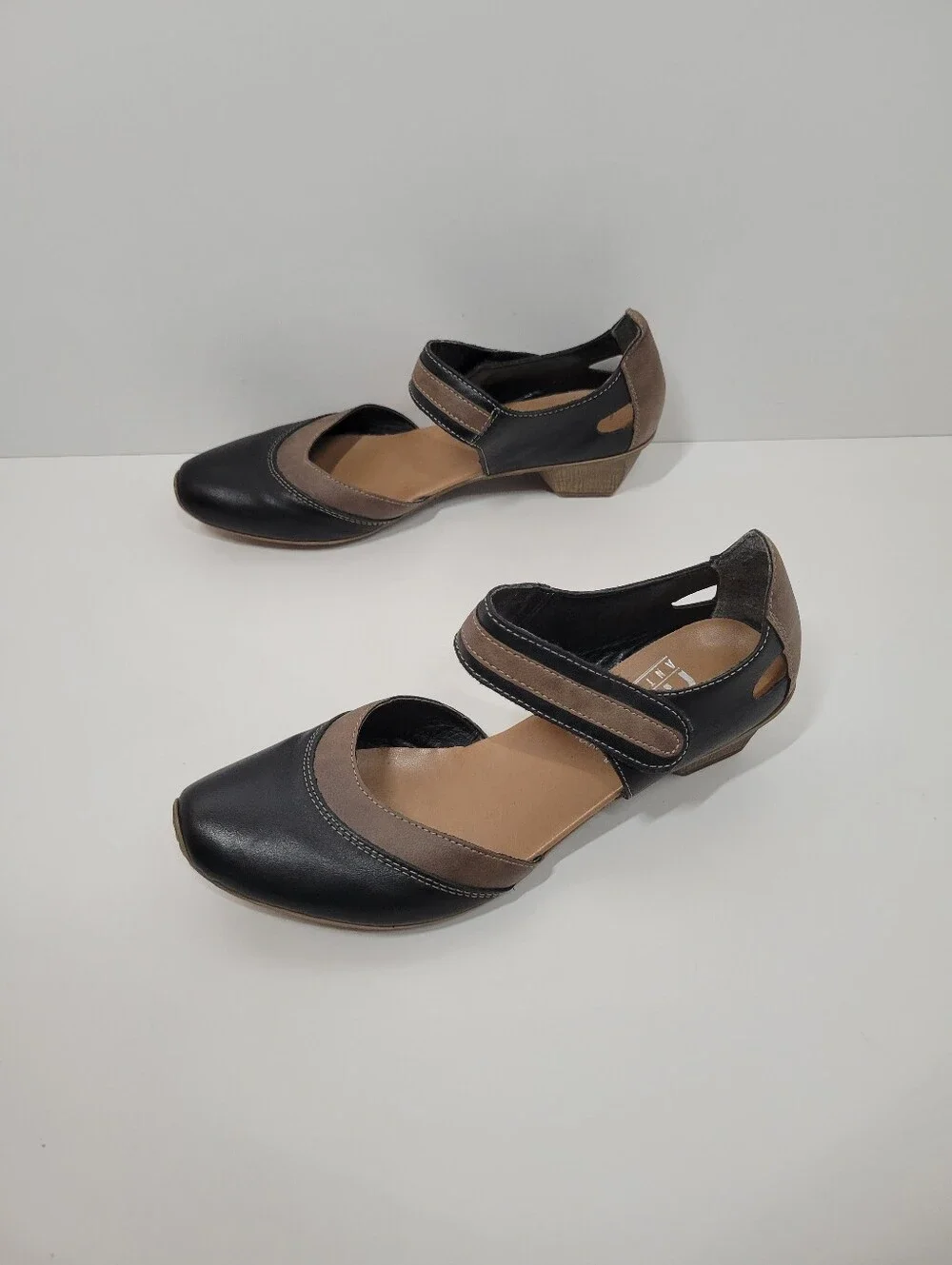 Rieker Mirjam Black And Brown Leather Mary Jane  Heel Shoes Women Size 38 US 7.5